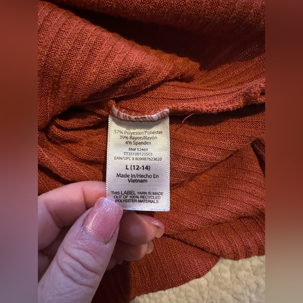 Time and Tru Women’s Burnt Orange Long Sleeve Pull On Shirt size Large (12-14) - Picture 10 of 10